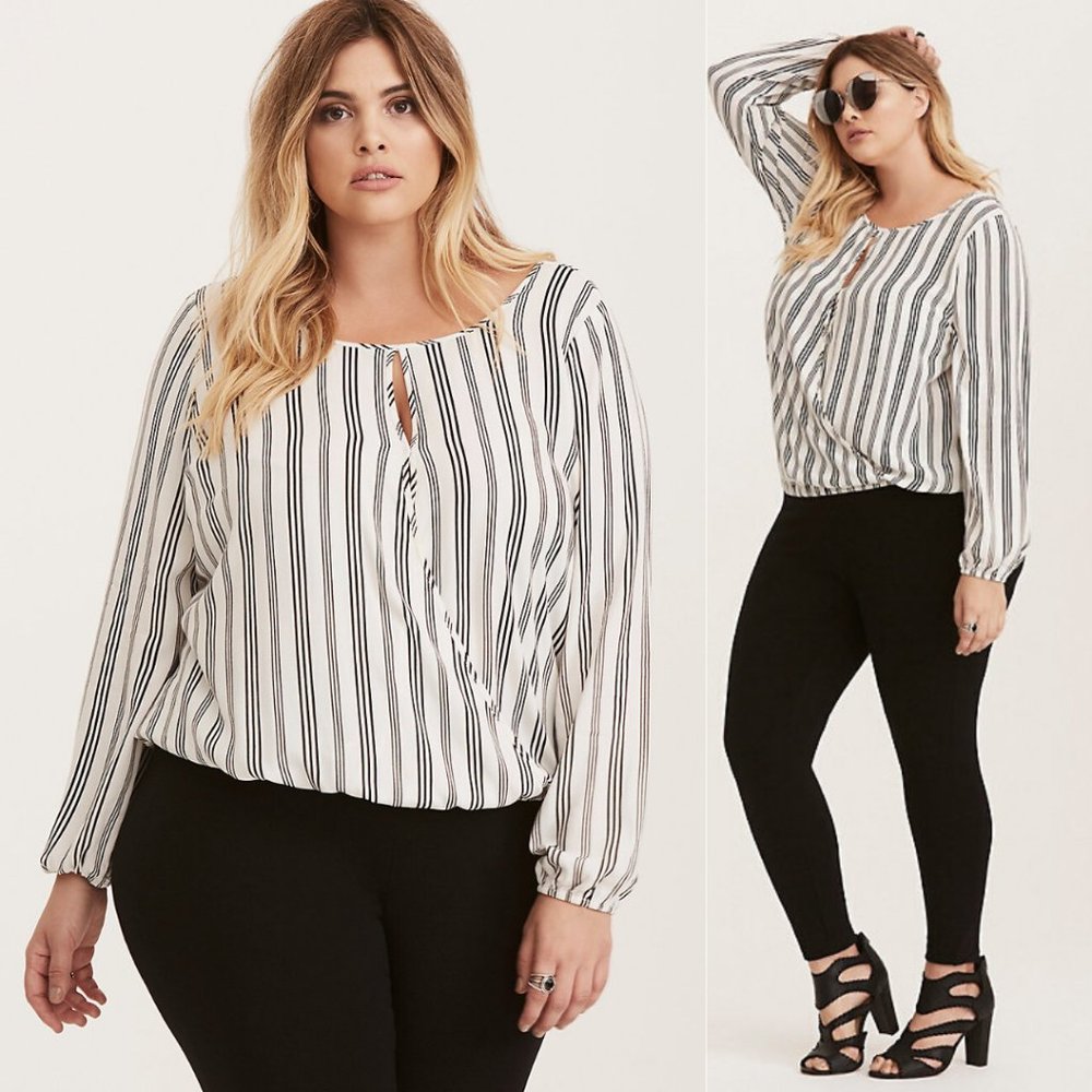 Torrid Ivory Striped Surplice Blouse